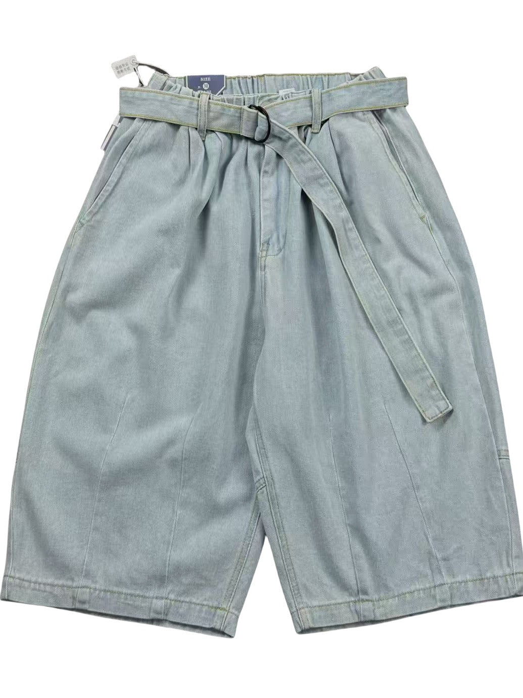 Japanese vintage washed distressed loose straight-leg denim shorts Cityboy high street elasticated waist casual shorts