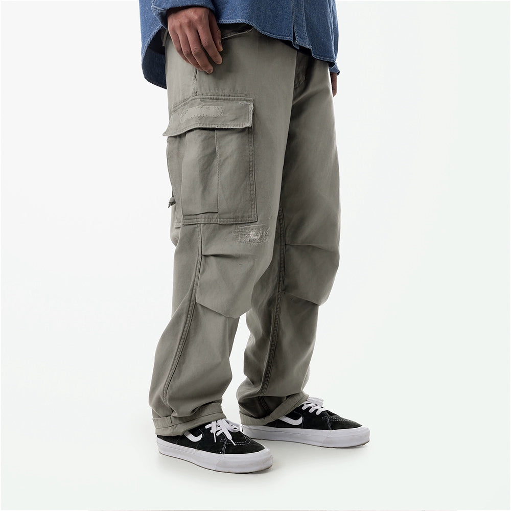 Old washed frock pants loose straight patch casual pants