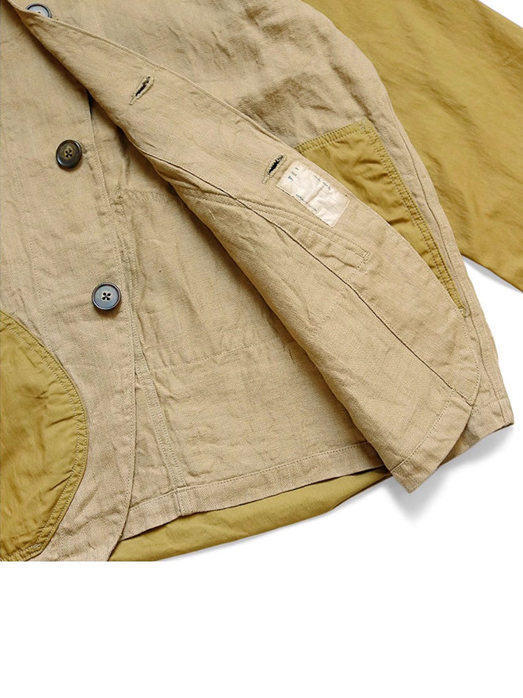 Japanese casual linen color matching lapel loose jacket shirt long sleeve