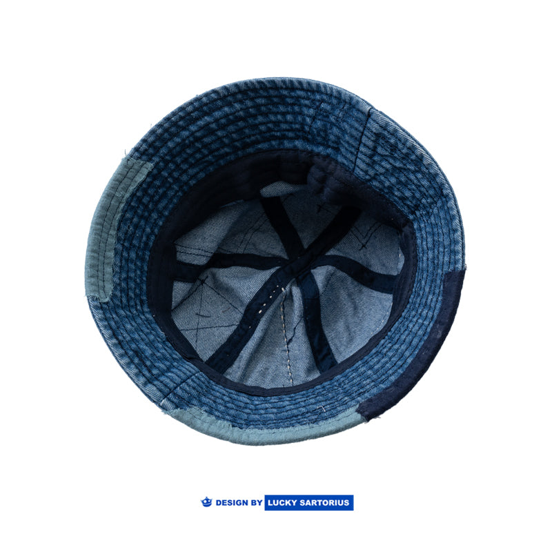 Indigo hand-made patch cloth thorn embroidered patch cowboy fisherman hat basin hat
