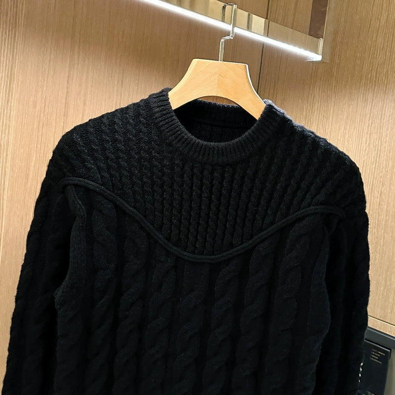 American retro twist sweater, men's winter casual personality, heavyweight, thickened, thick needle, twisted warm knitted cardigan