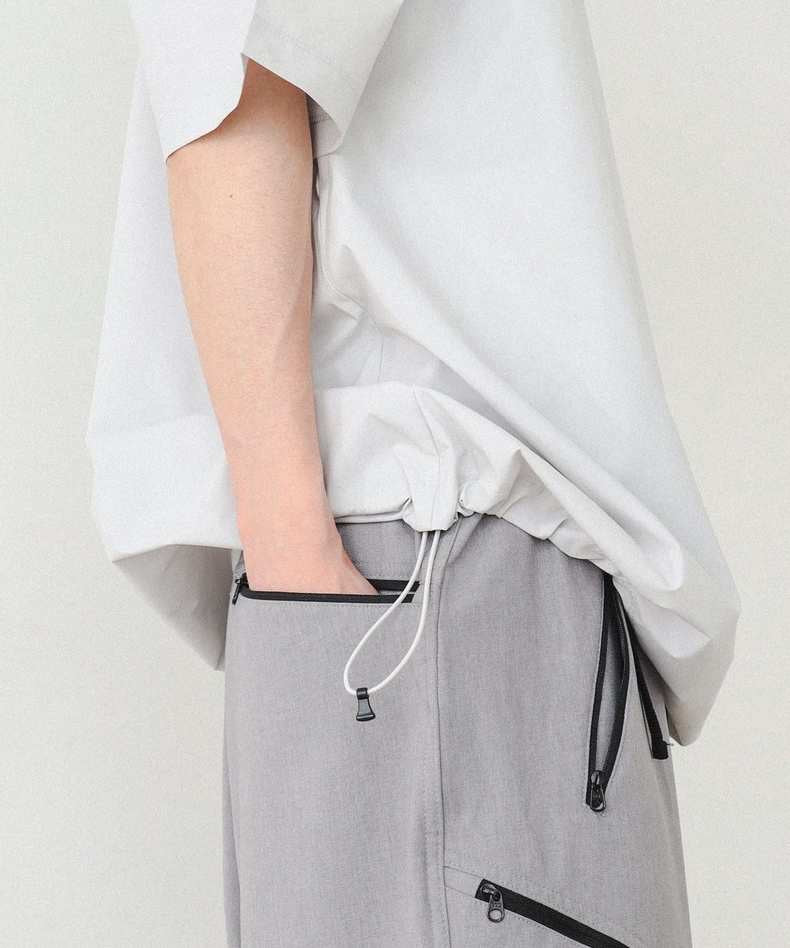 Japanese outdoor sports skills quick-drying hem drawstring round collar short-sleeved T-shirt