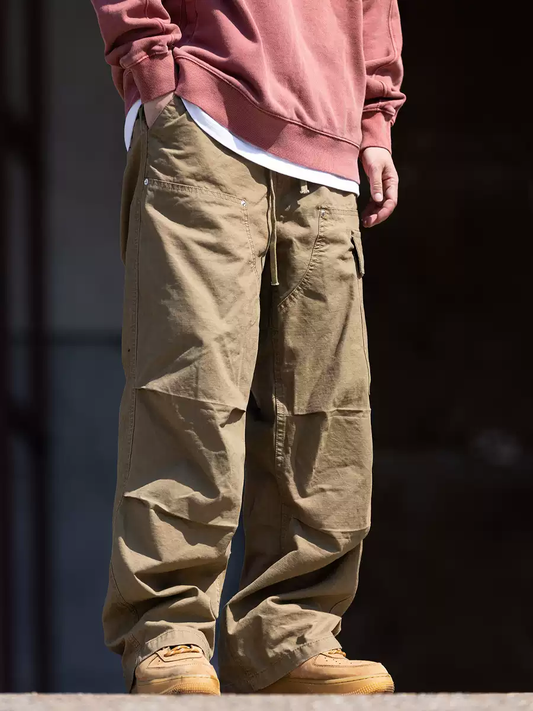 Autumn American vintage lumberjack utility pants for men, Japanese vintage loose wide-leg straight-leg pants, casual long pants trendy