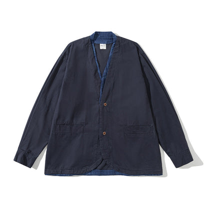 Retro Color-Block Patchwork Jacket – Deconstructed Chinese Style Workwear Blazer for Men – Japanese vintage | yamalin clothes | Yamalinclothes