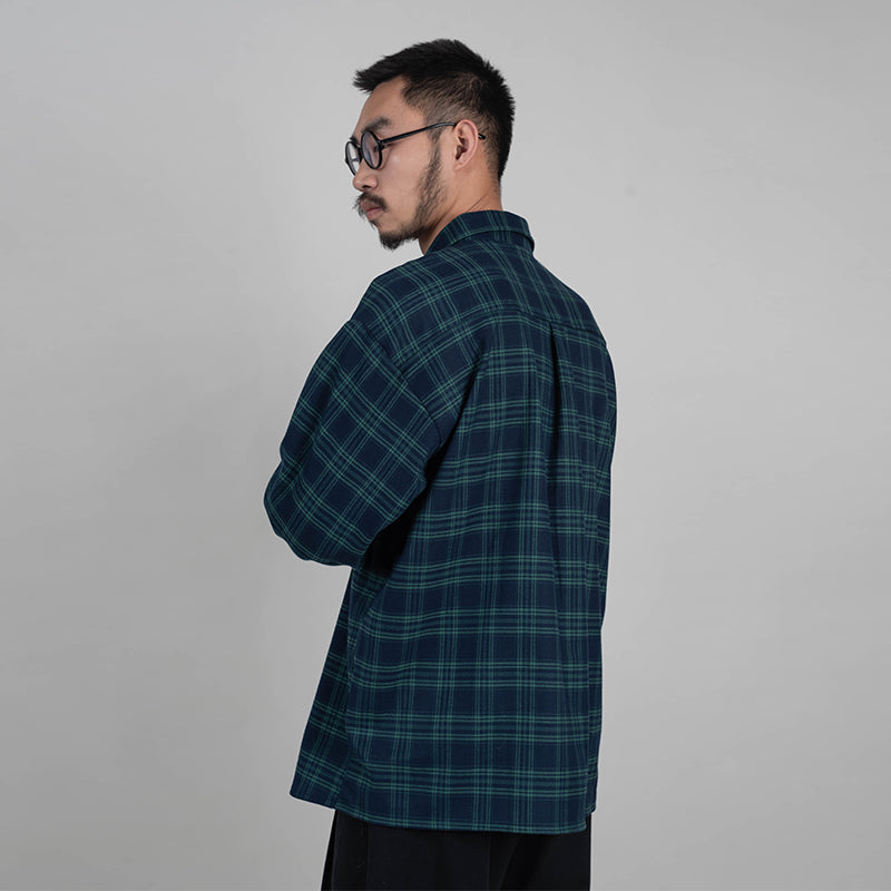 Shirt men's woolen plaid shirt Japanese literary retro loose coat tide inner wear