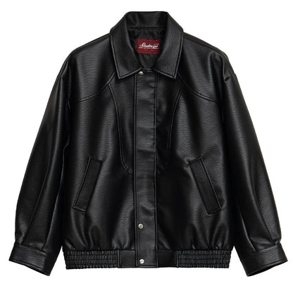 Lychee-Grain PU Leather Lapel Jacket – American Retro Oversized Unisex