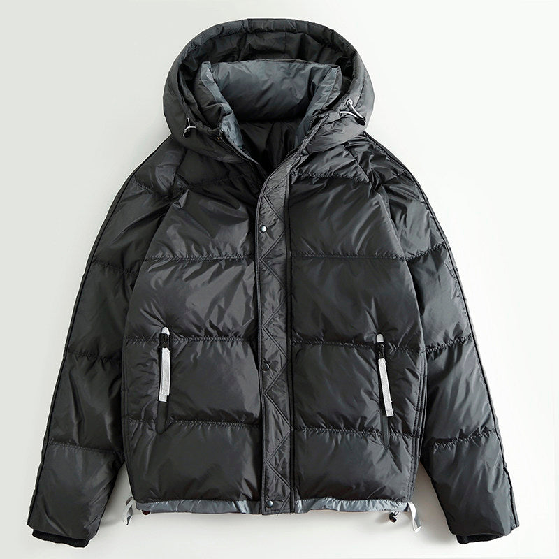 Short Hooded White Duck Down Jacket – Warm Loose Unisex – Coats Jackets | japanese streetwear | vintage workwear | unisex | Yamalinclothes