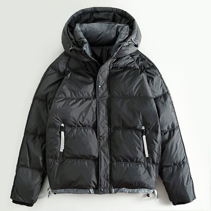Short Hooded White Duck Down Jacket – Warm Loose Unisex – Coats Jackets | japanese streetwear | vintage workwear | unisex | Yamalinclothes