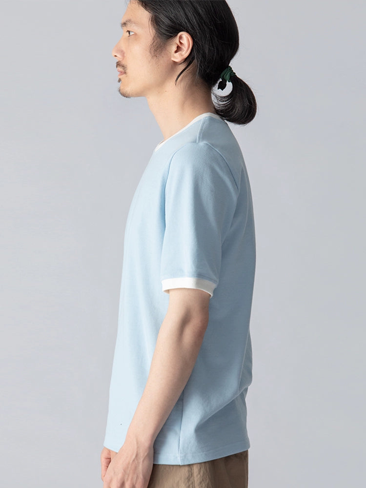 Original new men's casual knitted trendy brand ribbed short-sleeved fitted T-shirt