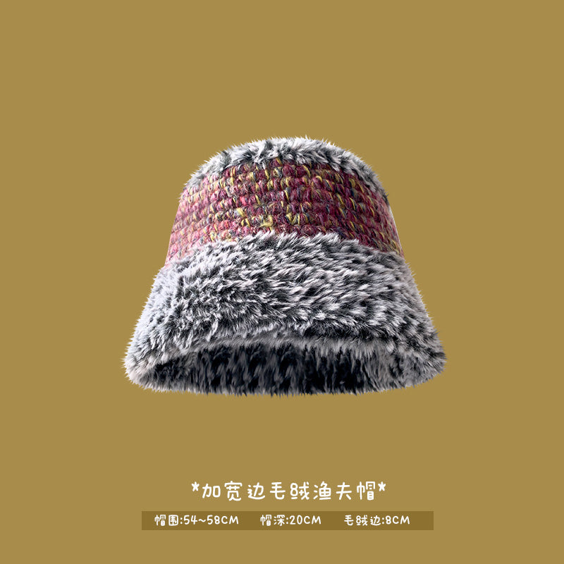 Japanese designer joint retro knitted wool hat warm plush fisherman hat