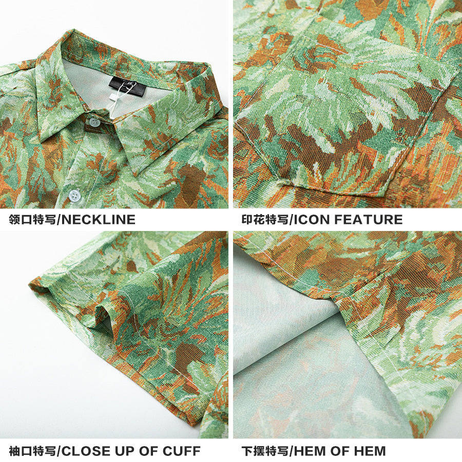 vintage vintage Hawaiian oil painting short sleeve floral shirt men's Thai high-quality handsome shirt