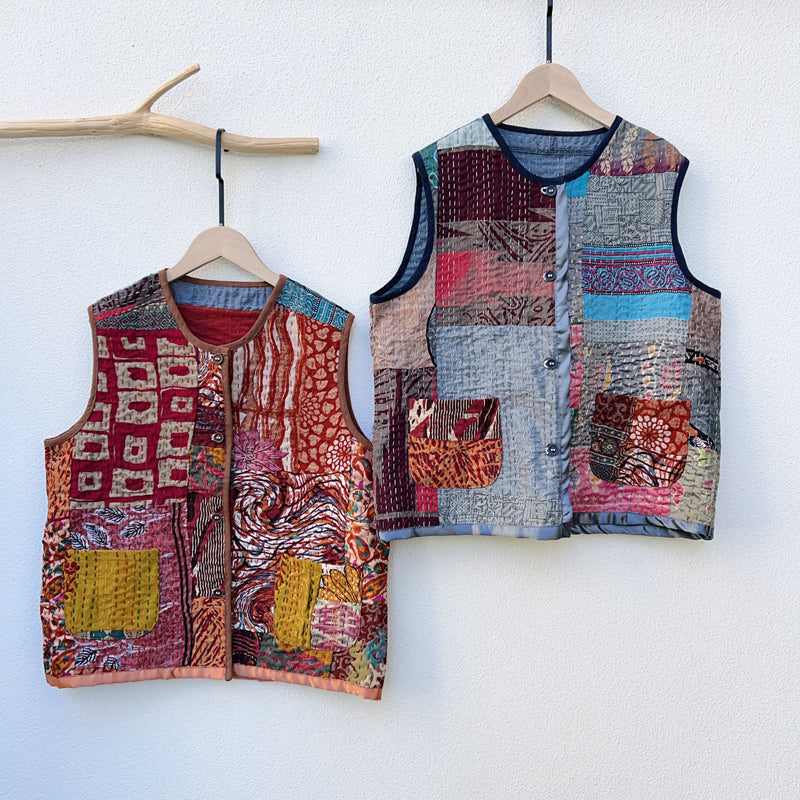 New Indian handmade thorn embroidery Indian silk vest with individual patchwork vest