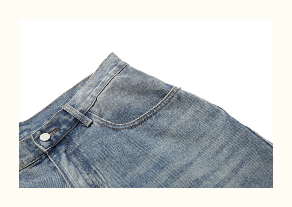 Splicing raw edges, washed, frayed white, distressed denim shorts, men's American trendy brand, summer loose casual shorts