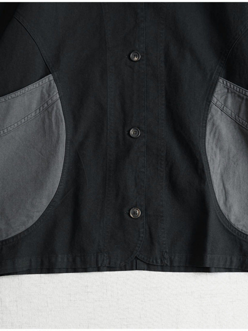 Japanese Color-Blocked V-Neck Pocket Jacket – Retro Cotton Spring/Autumn (Unisex)