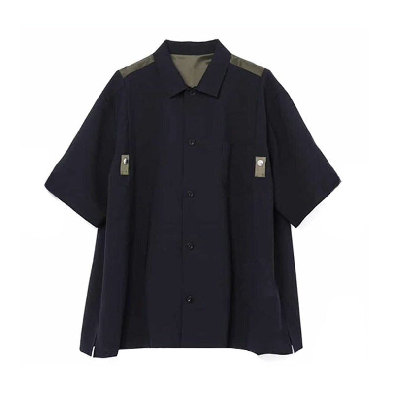 Japanese Workwear Patchwork Collar Short Sleeve Shirt – Loose Unisex Casual