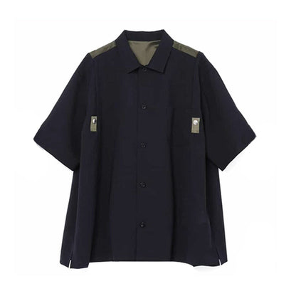 Japanese Workwear Patchwork Collar Short Sleeve Shirt – Loose Unisex Casual