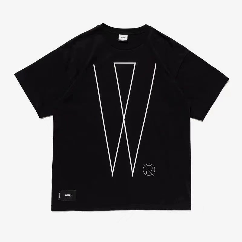 Japanese retro round collar line printing fashion brand short sleeve all-matching men's and women's T-shirt fashion top