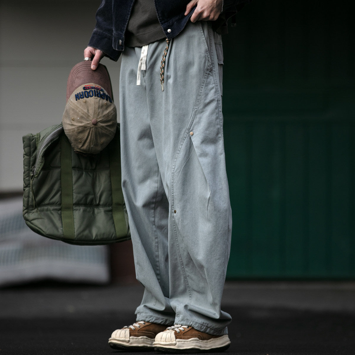 American Vintage Heavyweight Double Pleated Cargo Pants – Wide Leg Drawstring Workwear Trousers for Men | Japanese vintage | yamalin clothes | Yamalinclothes