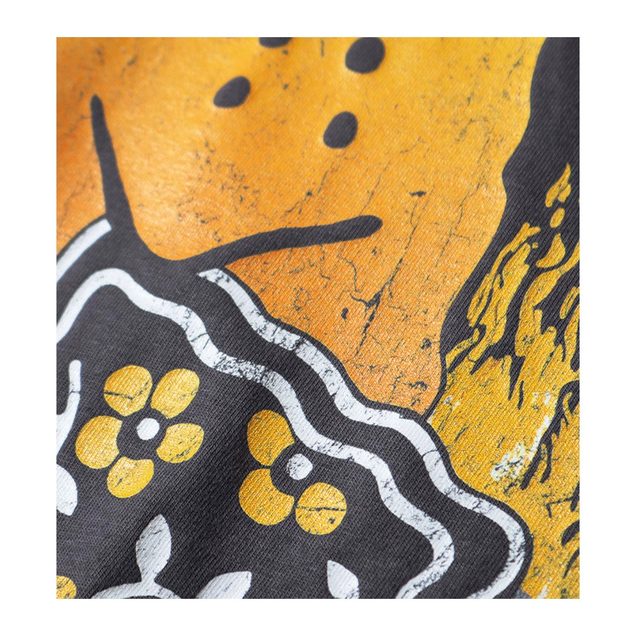 Japanese batik wash distressed cracked fun print crew neck loose T