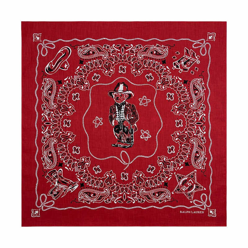 Mr. Bear American Retro Silk Screen Printing Ami Ka Ji 55cm Red Scarf Banana Non rlpolo