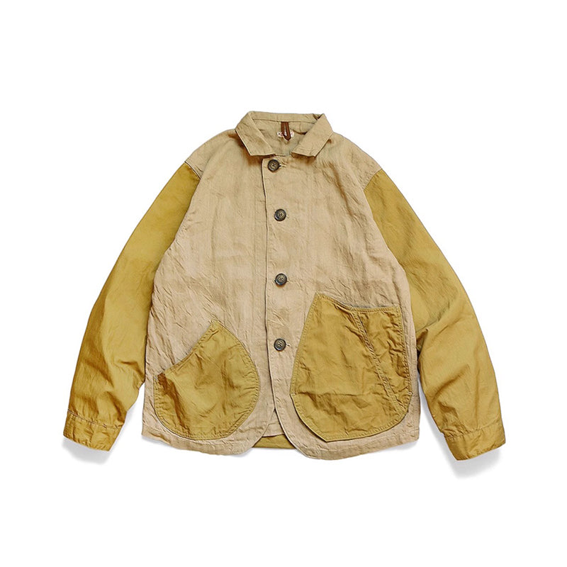 Japanese casual linen color matching lapel loose jacket shirt long sleeve