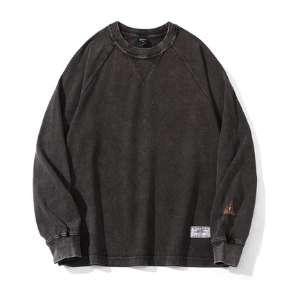 American Retro Heavyweight Washed Long Sleeve T-Shirt – Loose Pure Cotton Spring Autumn Top for Men – Japanese vintage | yamalin clothes | Yamalinclothes