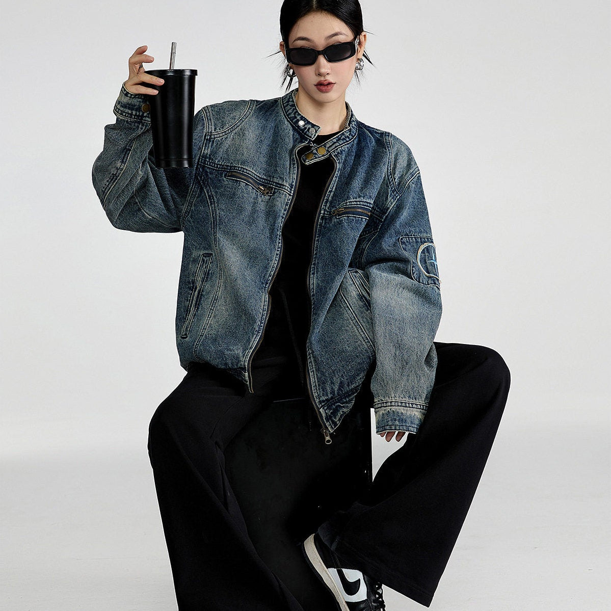 American Vintage Distressed Denim Jacket – Oversized Unisex Trucker Coat – Japanese vintage | yamalin clothes | Yamalinclothes