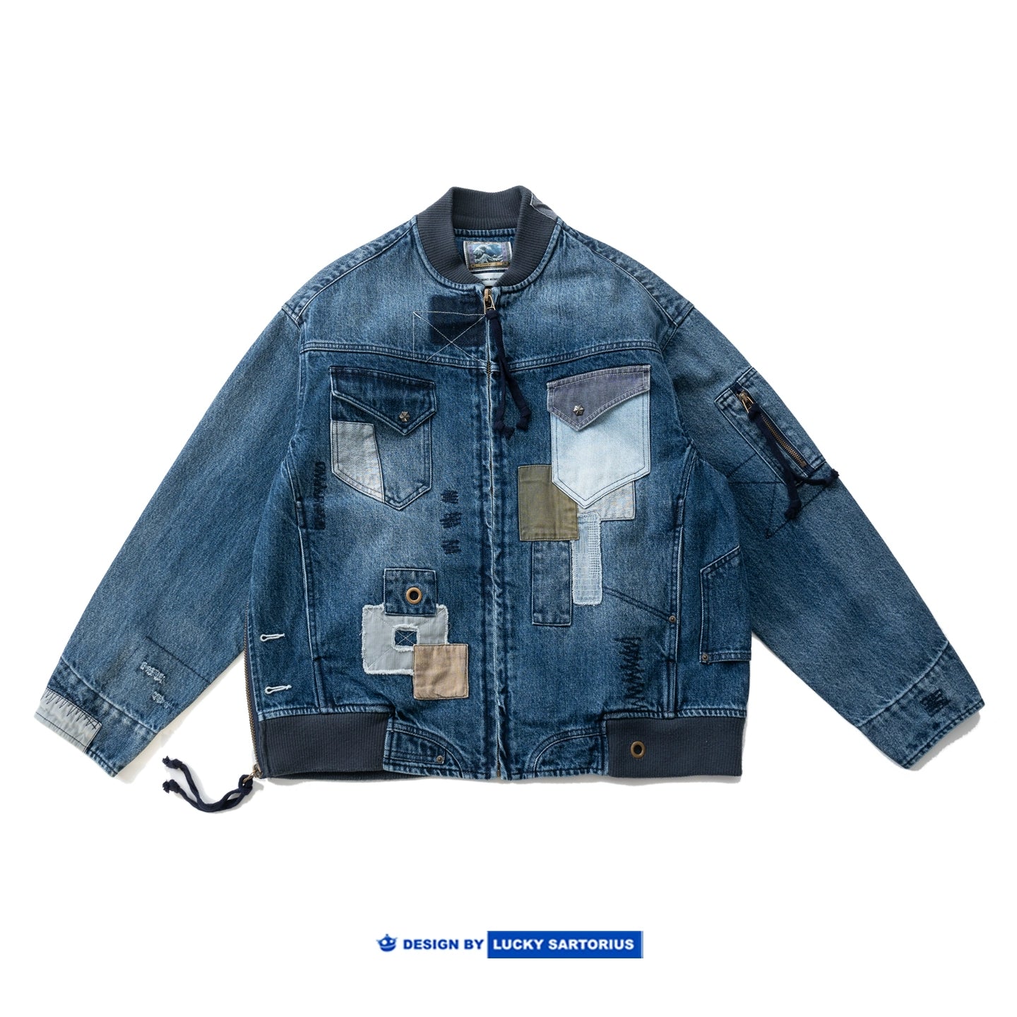 Hand-Embroidered Washed Old Denim Jacket – Patch Detail (Unisex)