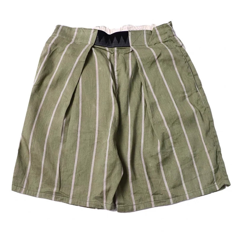 Japanese retro trend cotton and linen adjustable elastic casual shorts