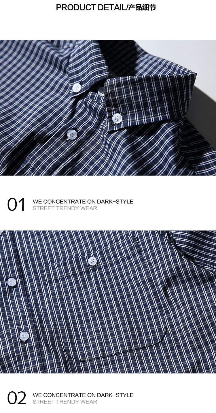 Japanese cityboy plaid lapel short-sleeved shirt boys Korean commuter silhouette trendy brand shirt