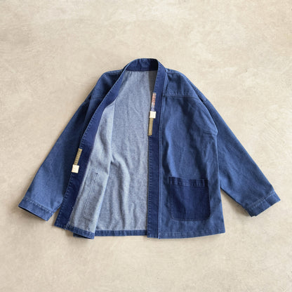 {{ Vintage Patchwork Distressed Denim Jacket – Oversized Washed Workwear Coat for Men – Japanese vintage | yamalin clothes | Yamalinclothes }}