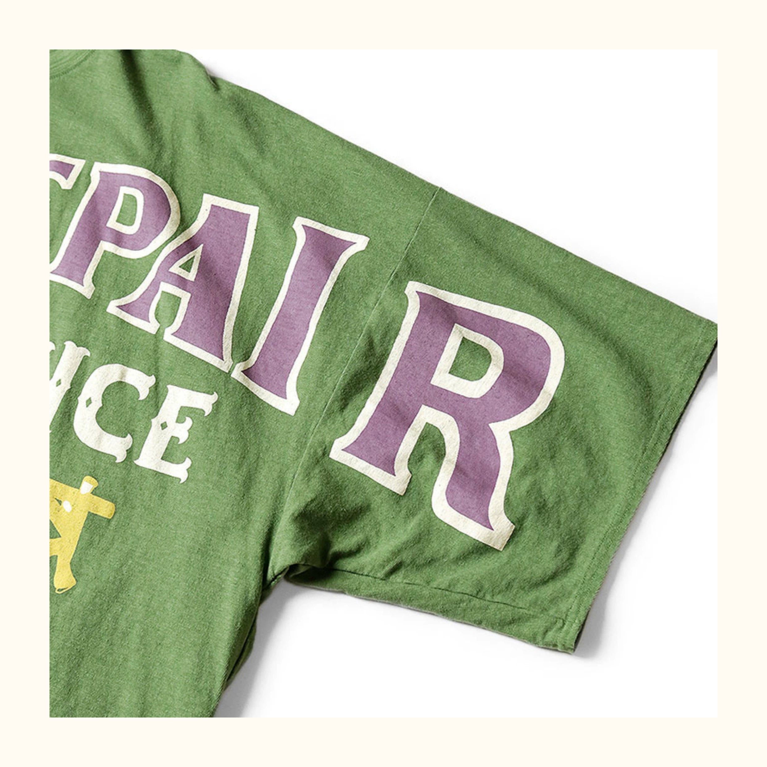 Japanese casual loose cotton green letter print dropped-shoulder short-sleeved T-shirt