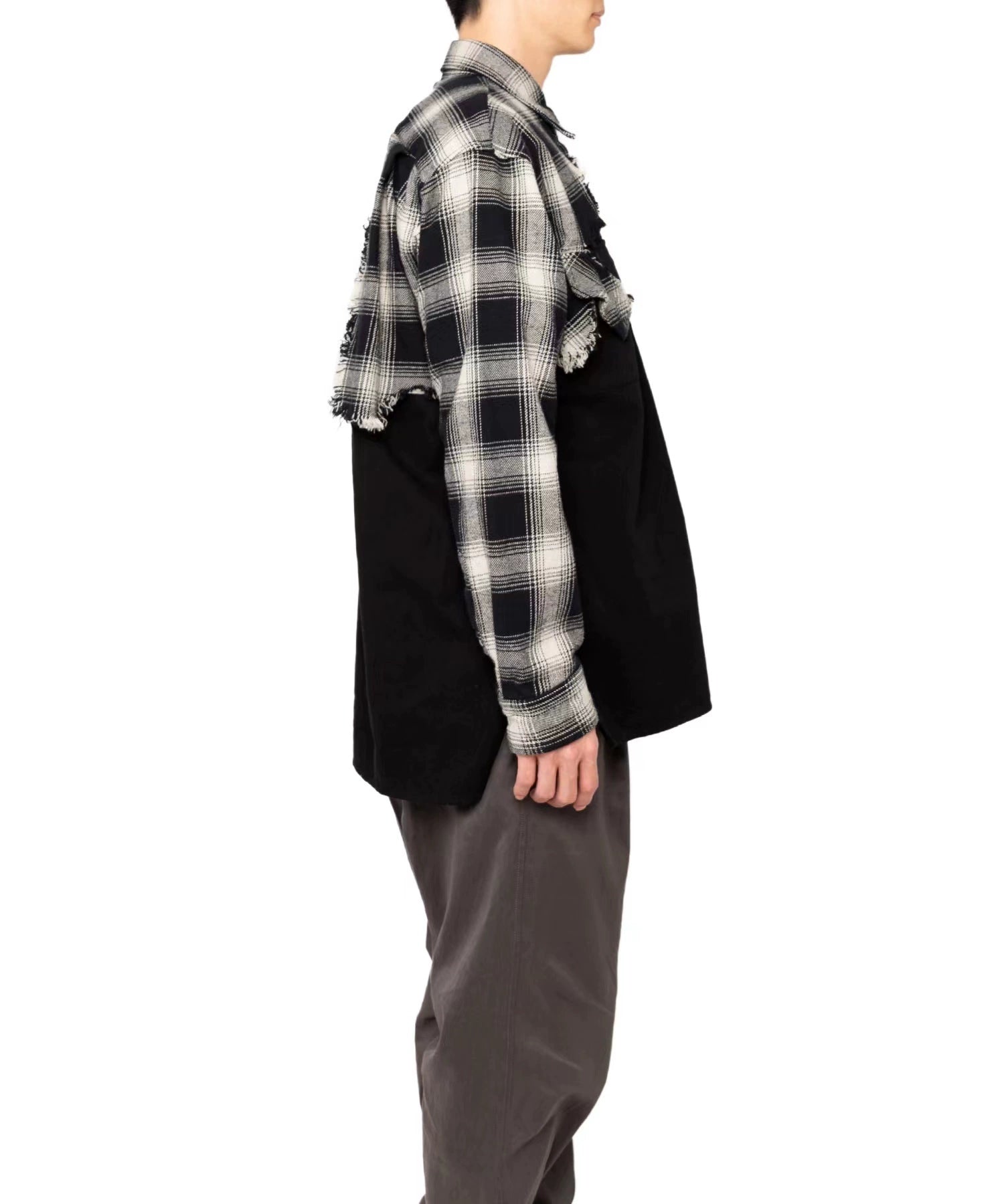 Irregular patchwork plaid jacket shirt coat