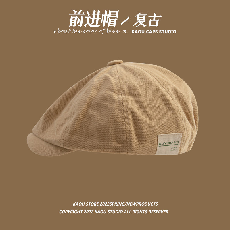 Japanese retro forward hat front and back can wear peaked hat, men's khaki newsboy hat, hipster beret female painter hat