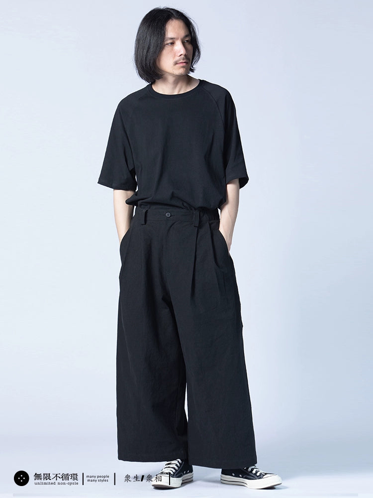 Original design men's casual half elastic waist three-dimensional pleated wide pants N