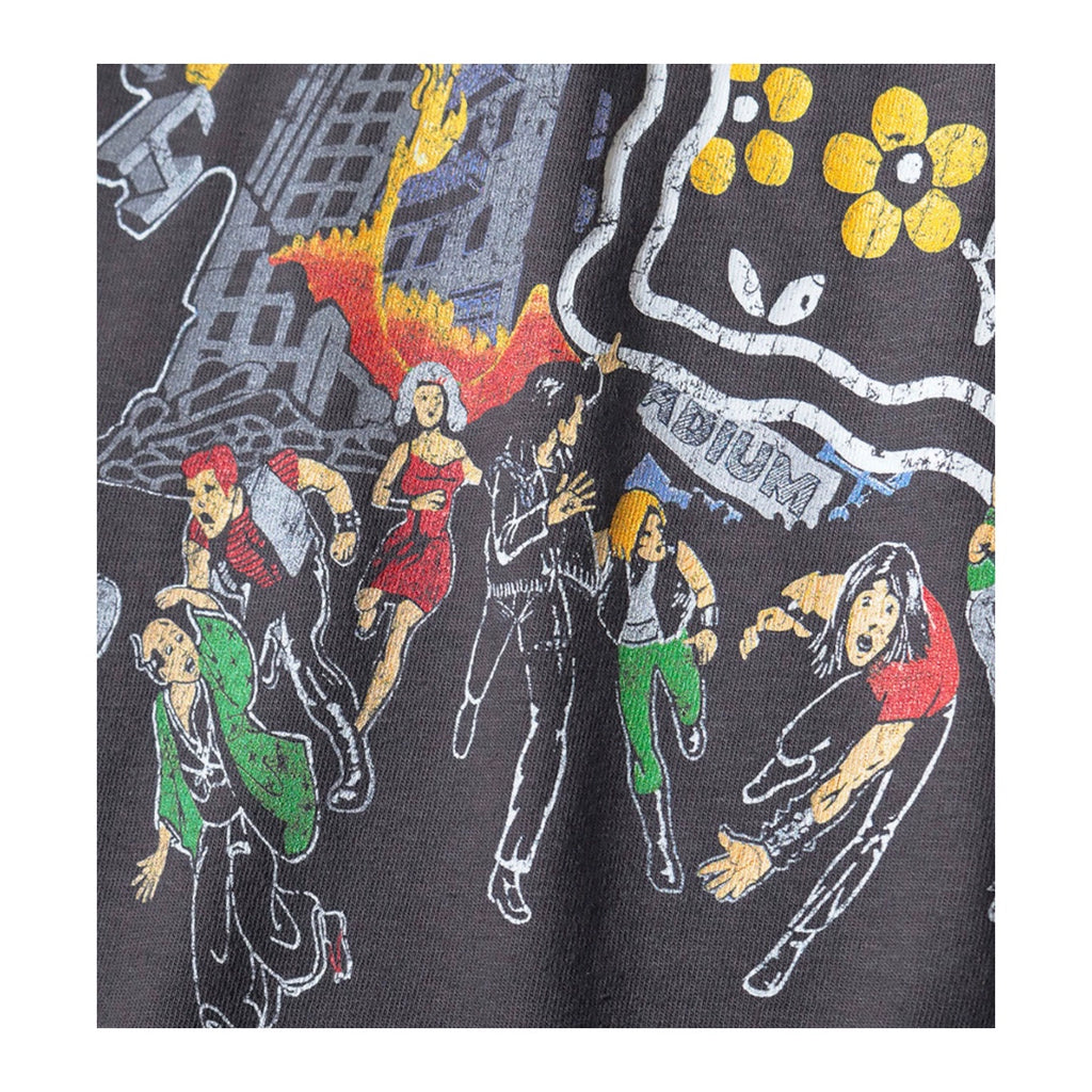 Japanese batik wash distressed cracked fun print crew neck loose T