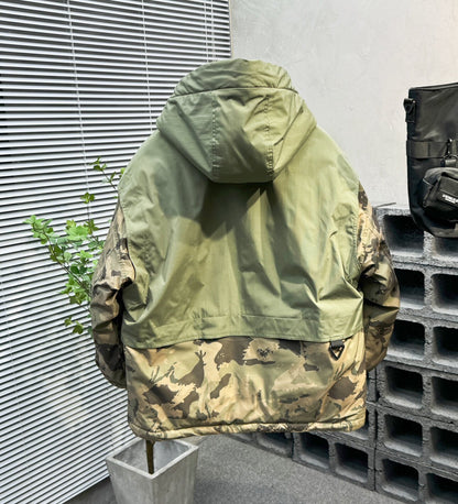Camouflage Patchwork Hooded Down Jacket – White Duck Down Warm Loose Unisex – | japanese streetwear | vintage workwear | unisex | Yamalinclothes