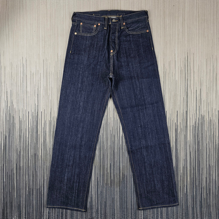 replica red ear air-spun indigo tannins loose high-rise Paris button jeans