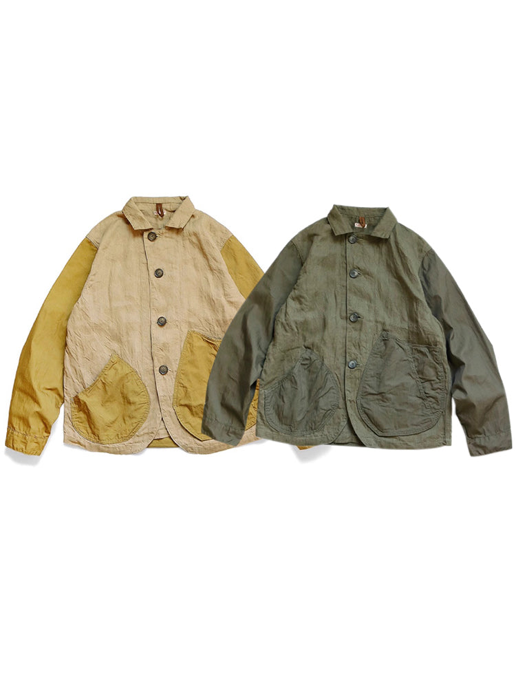 Japanese casual linen color matching lapel loose jacket shirt long sleeve