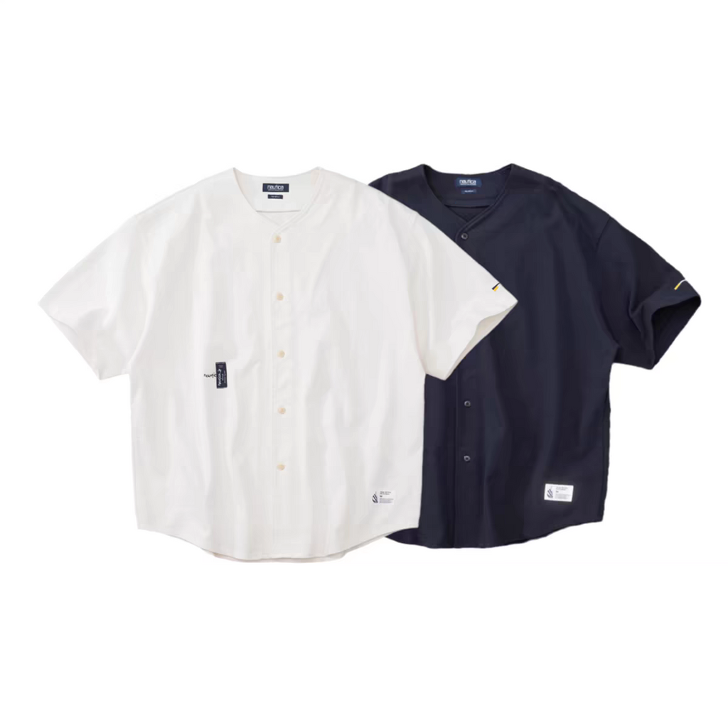 Japanese heavy solid color casual short sleeve cityboy loose silhouette baseball shirt