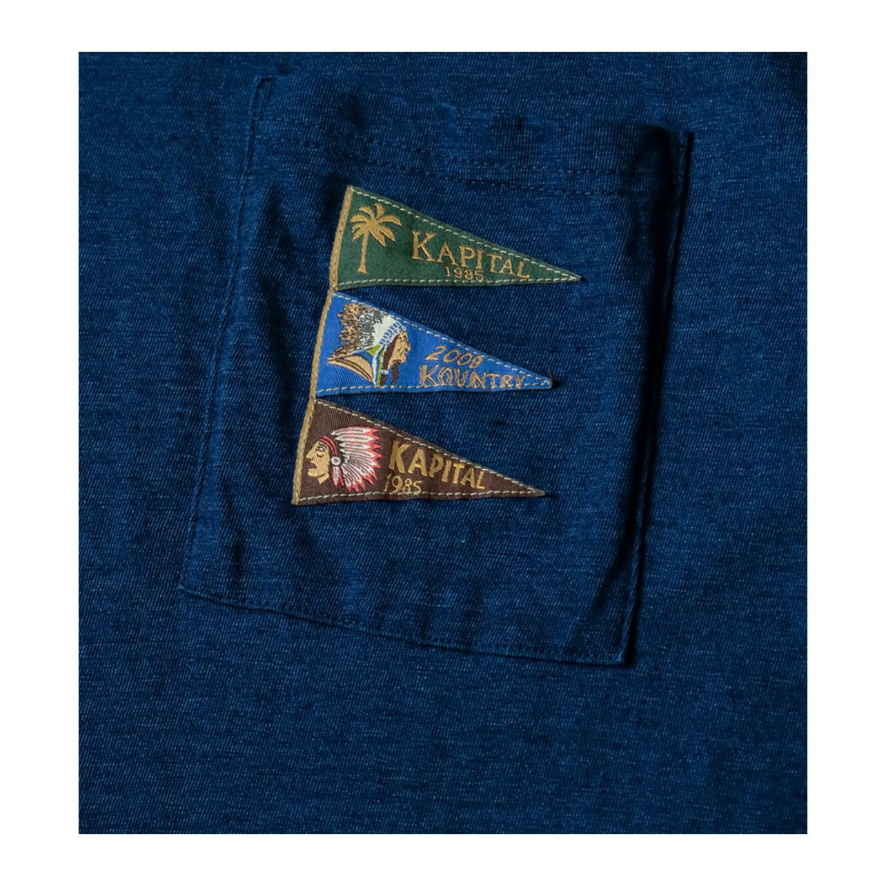 Japanese casual blue-dyed Indian flag cotton crew neck loose short sleeve T-shirt