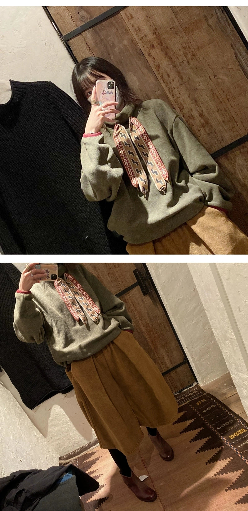 20AW Hirata Kazuhiro Japanese casual color streamer turtleneck fleece pullover sweater jacket