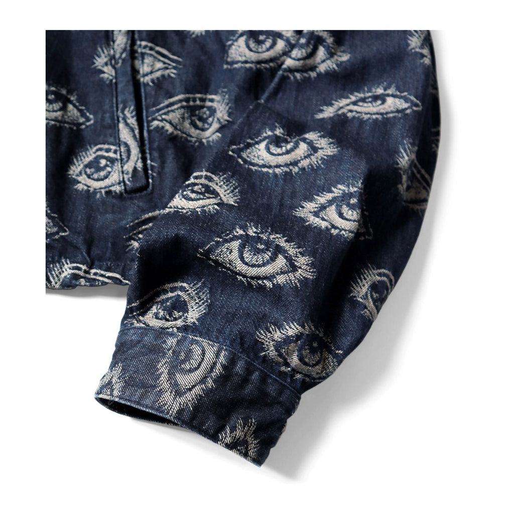 Japanese casual eye-embroidered denim retro lapel long-sleeved jacket