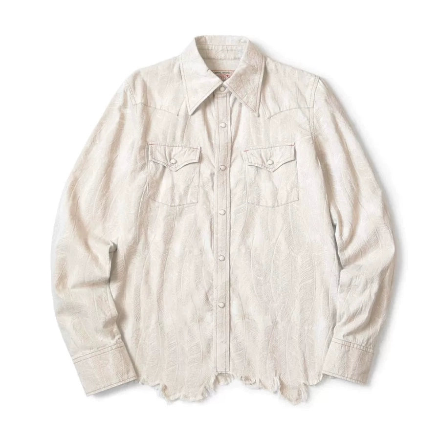Japanese retro casual feather embroidery white denim loose long-sleeved shirt