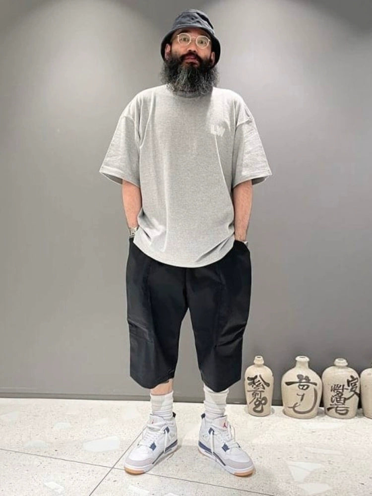 Japanese letter print short-sleeved T-shirt for men pure cotton loose casual T-shirt