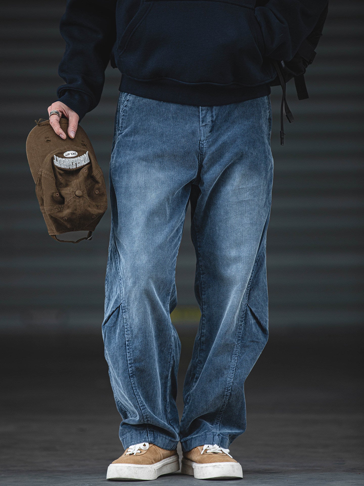 Men’s Straight Corduroy Cargo Pants – Loose Casual Retro Distressed Blue Cotton Streetwear – Japanese vintage | yamalin clothes | Yamalinclothes