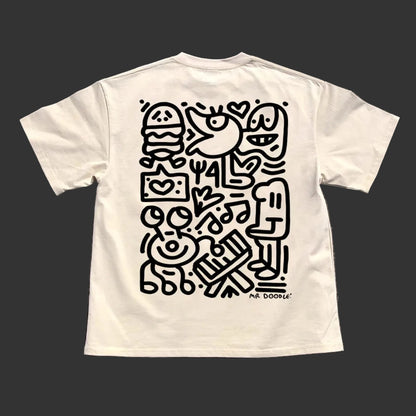220GSM Heavyweight Graffiti Print T-Shirt - Loose Fit Campus Streetwear Short Sleeve Tee for Men