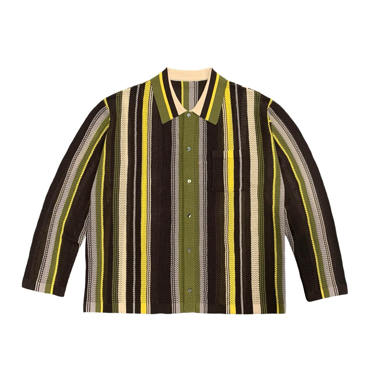American vintage street cut-out knit shirt cardigan unisex cross-border plus size lapel stripes