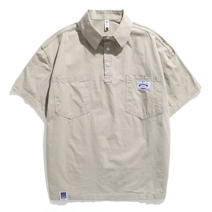 American Casual Tooling Lapel Polo Shirt – Loose Short-Sleeve Men’s Summer Thin Top – Japanese vintage | yamalin clothes | Yamalinclothes