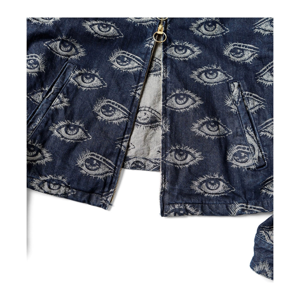 Japanese casual eye-embroidered denim retro lapel long-sleeved jacket